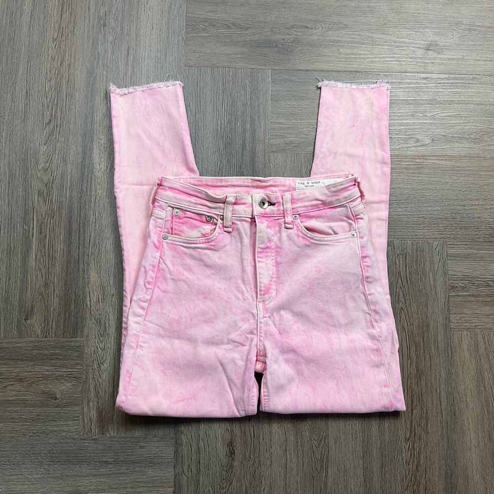 Rag & Bone Nina High Rise Ankle Skinny Tie Dye Acid Wash Jeans Pink Womens 26